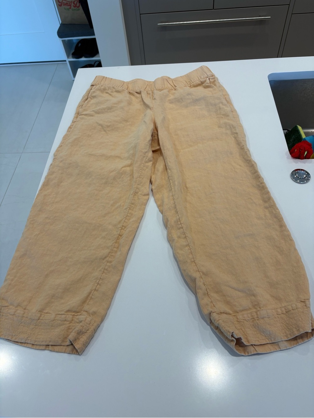 J Jill Pure Jill 100% Linen Cropped Pants Peach Apricot Pull On Coastal - M